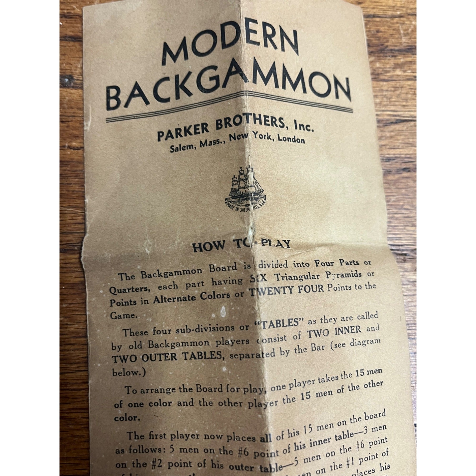 Original - Early Undated Modern Backgammon Rules - Parker Brothers 8 Pages