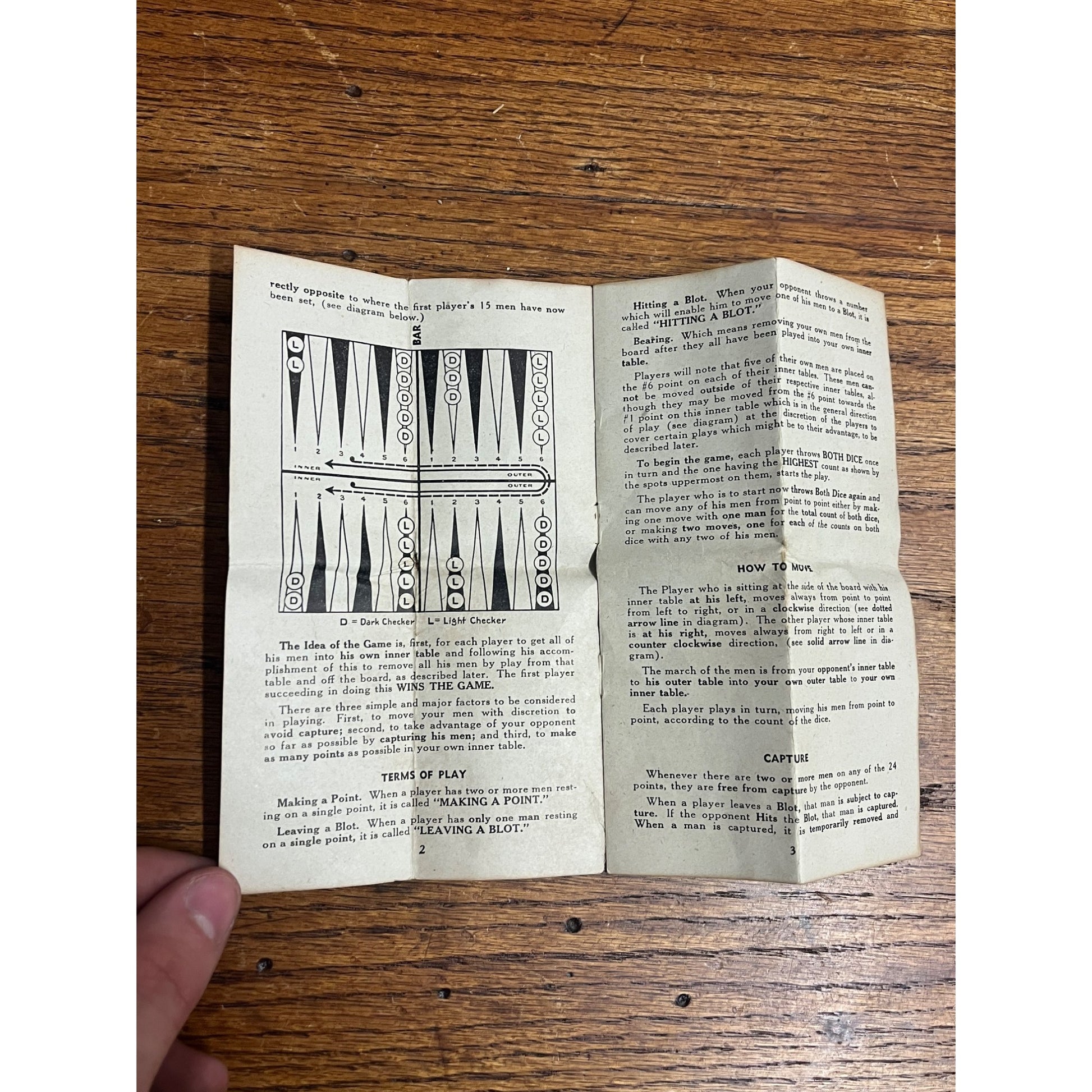 Original - Early Undated Modern Backgammon Rules - Parker Brothers 8 Pages
