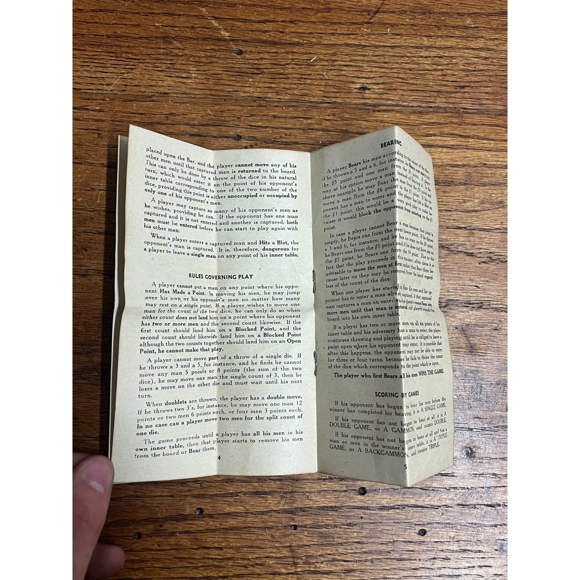 Original - Early Undated Modern Backgammon Rules - Parker Brothers 8 Pages