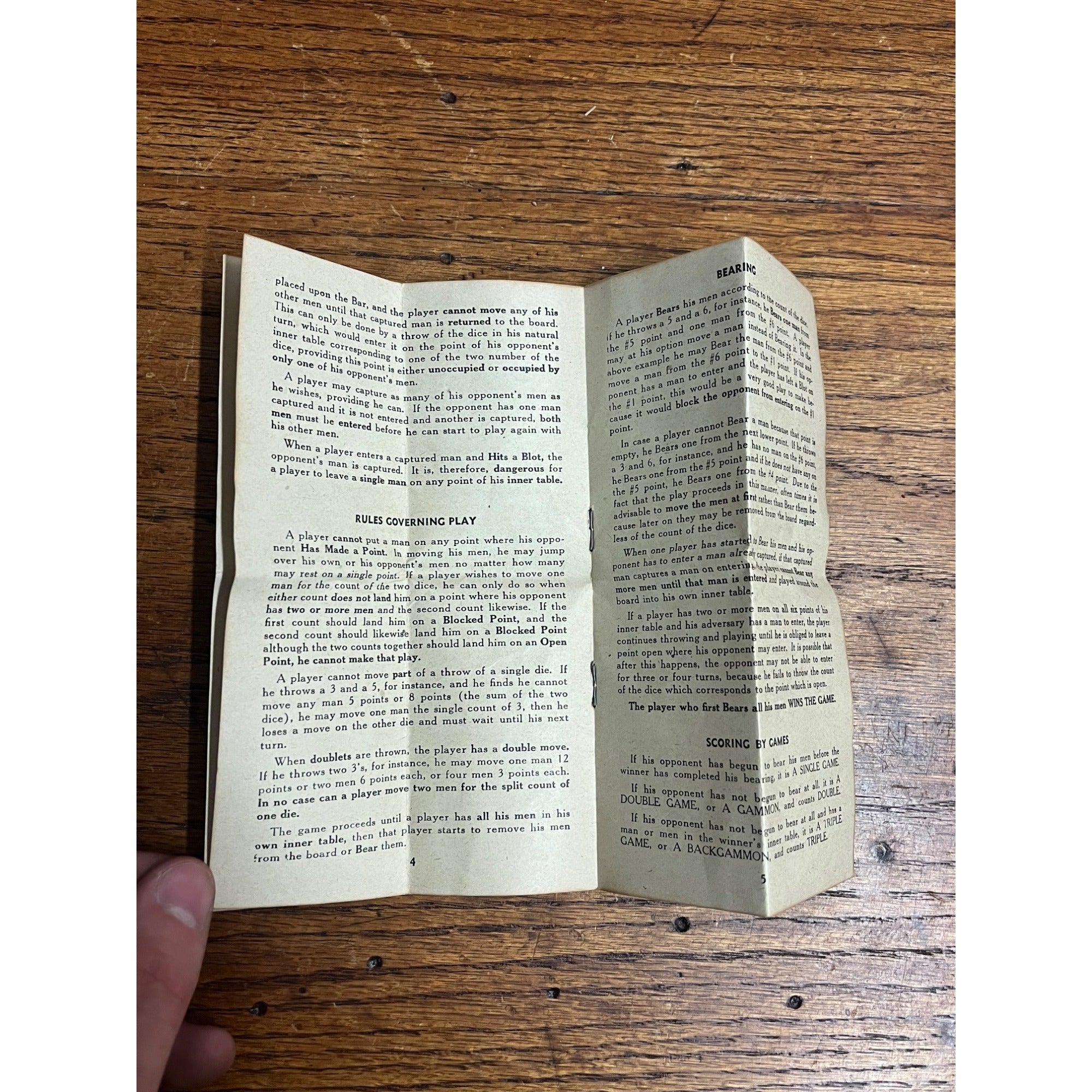 Original - Early Undated Modern Backgammon Rules - Parker Brothers 8 Pages