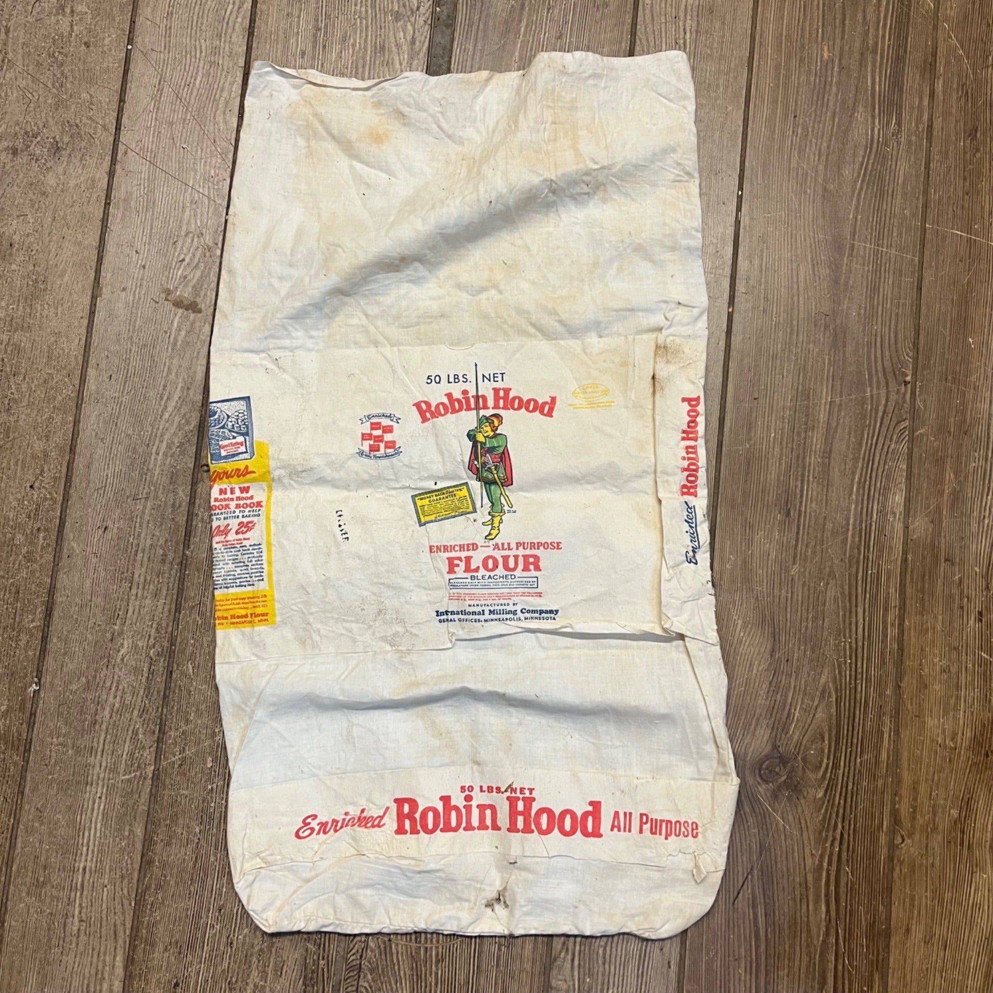 "Vintage Robin Hood All Purpose Flour Bag Sack International Milling Kitchen Decor