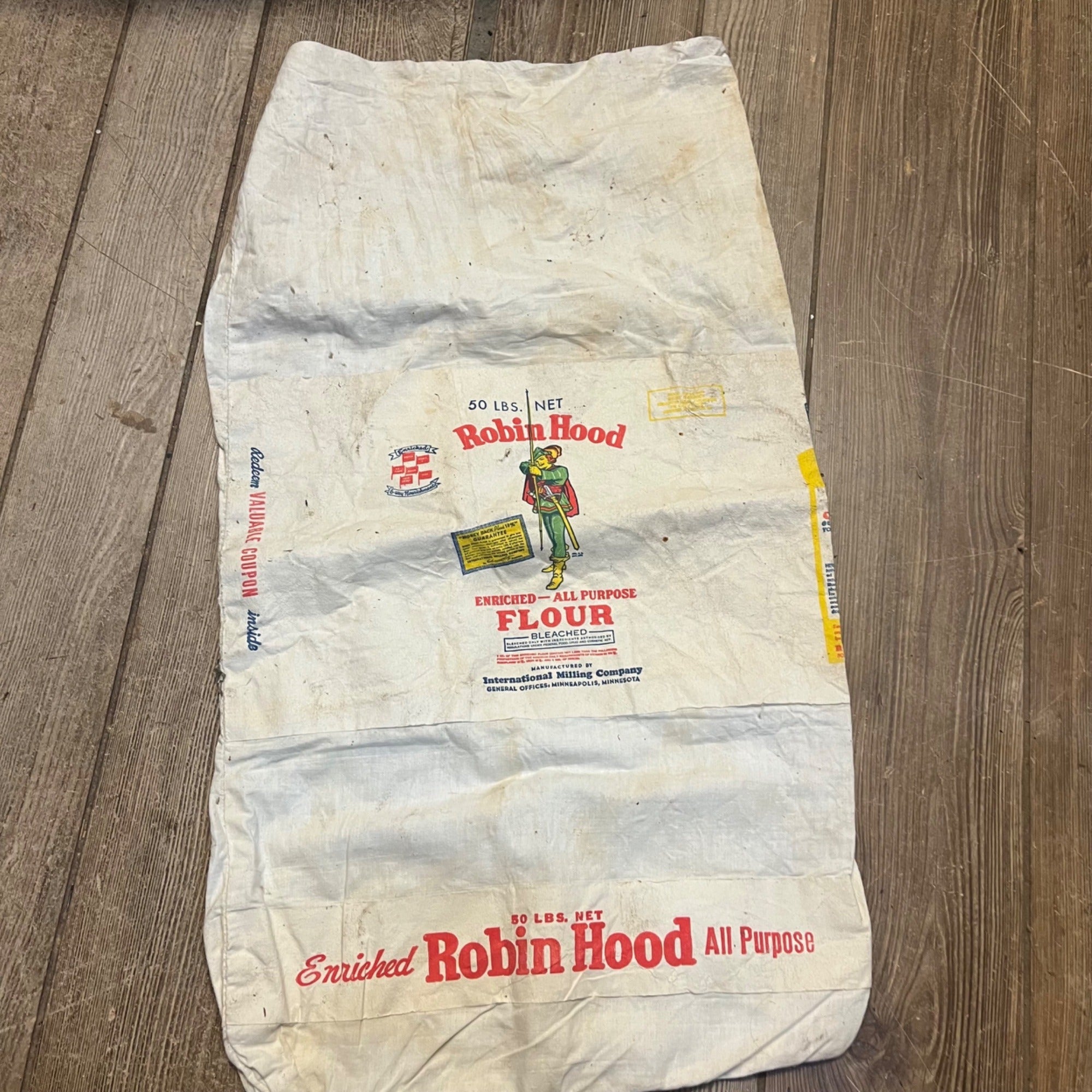"Vintage Robin Hood All Purpose Flour Bag Sack International Milling Kitchen Decor