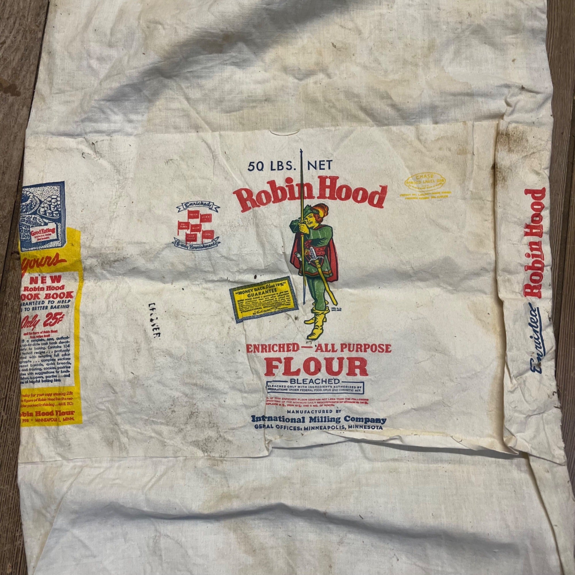 "Vintage Robin Hood All Purpose Flour Bag Sack International Milling Kitchen Decor