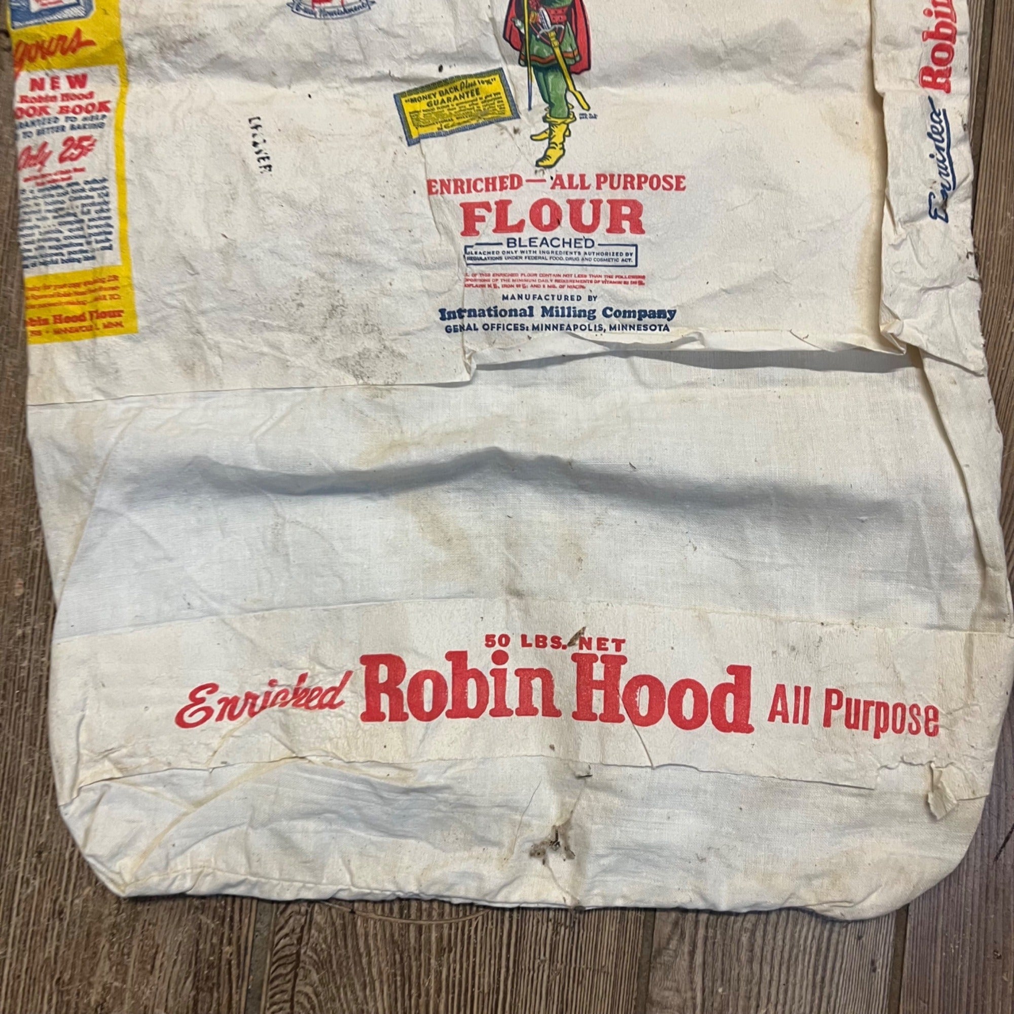 "Vintage Robin Hood All Purpose Flour Bag Sack International Milling Kitchen Decor