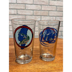 Miller Lite Beer Bar Glasses Lot (2) 2004 Lake Winnebago Sturgeon Hunt Spearing Fishing