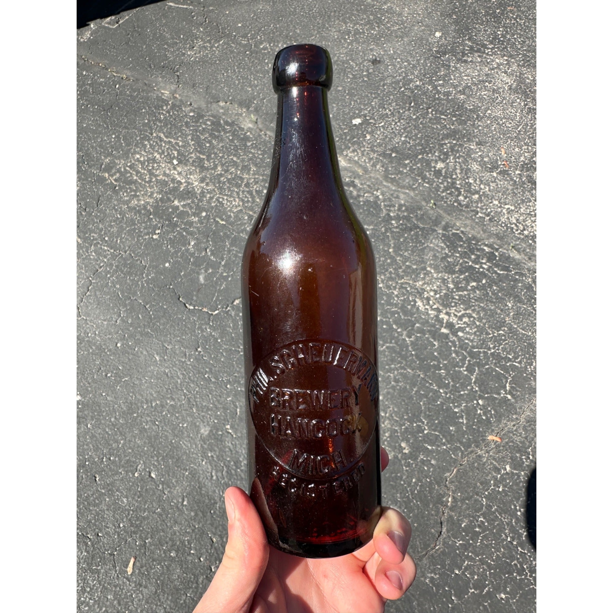 Vintage Phil Scheuermann Brewery Hancock Michigan Beer Bottle 9.25"