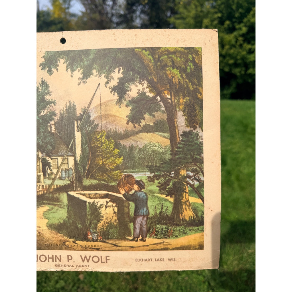 1930s Elkhart Lake Wisconsin Advertising Calendar John P. Wolf Old Oaken Bucket