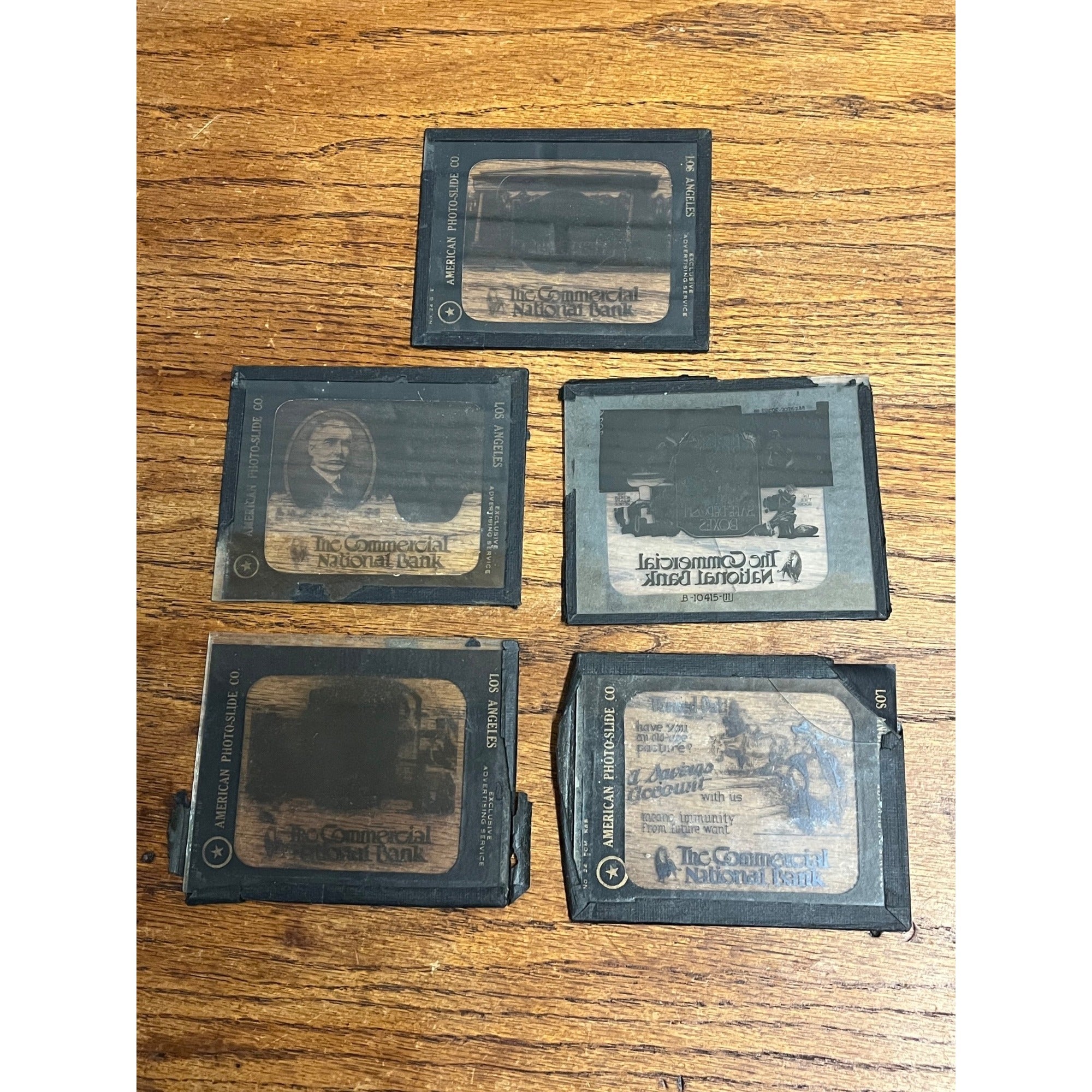 Vintage The Commercial National Bank Advertising Magic Lantern Photo Slides Set