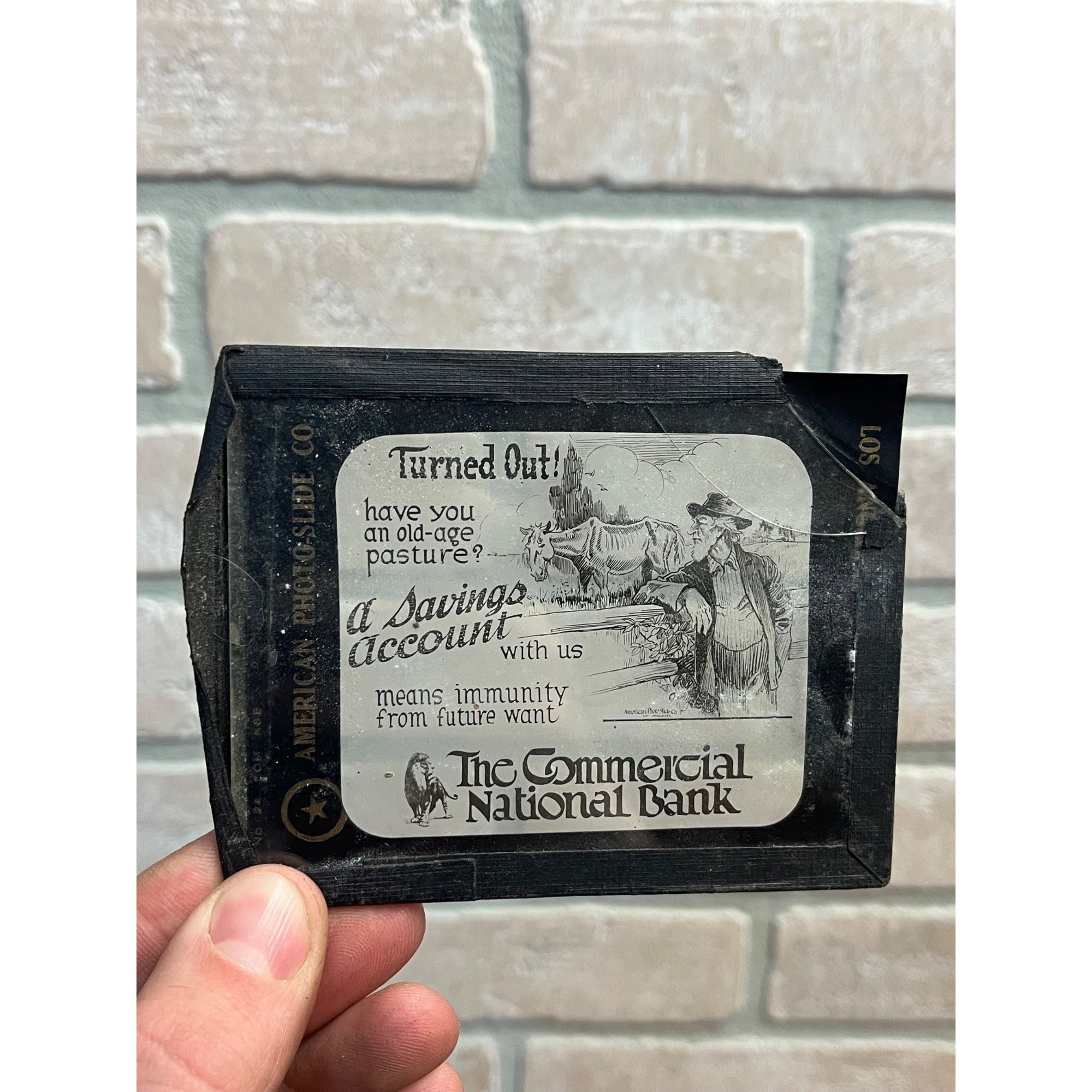 Vintage The Commercial National Bank Advertising Magic Lantern Photo Slides Set