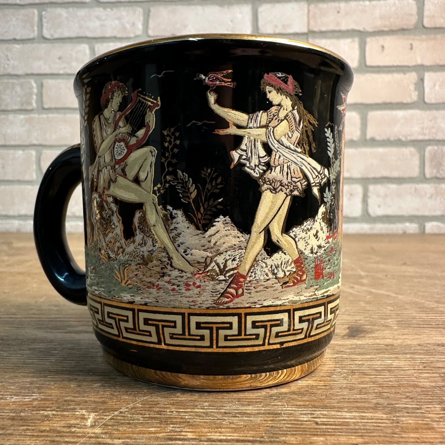 Vintage V. Stakias Greece 24k Gold Hand Painted Black Coffee Tea Mug