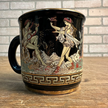 Vintage V. Stakias Greece 24k Gold Hand Painted Black Coffee Tea Mug