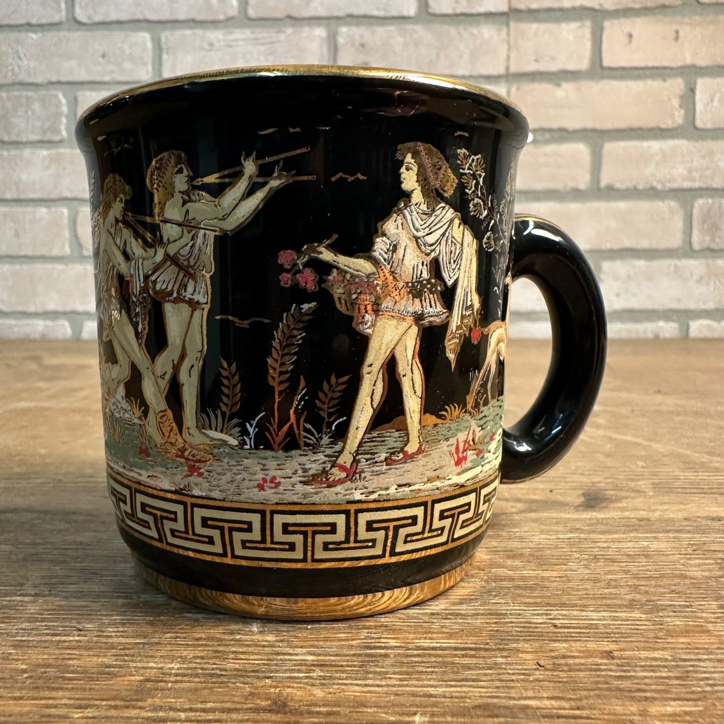 Vintage V. Stakias Greece 24k Gold Hand Painted Black Coffee Tea Mug