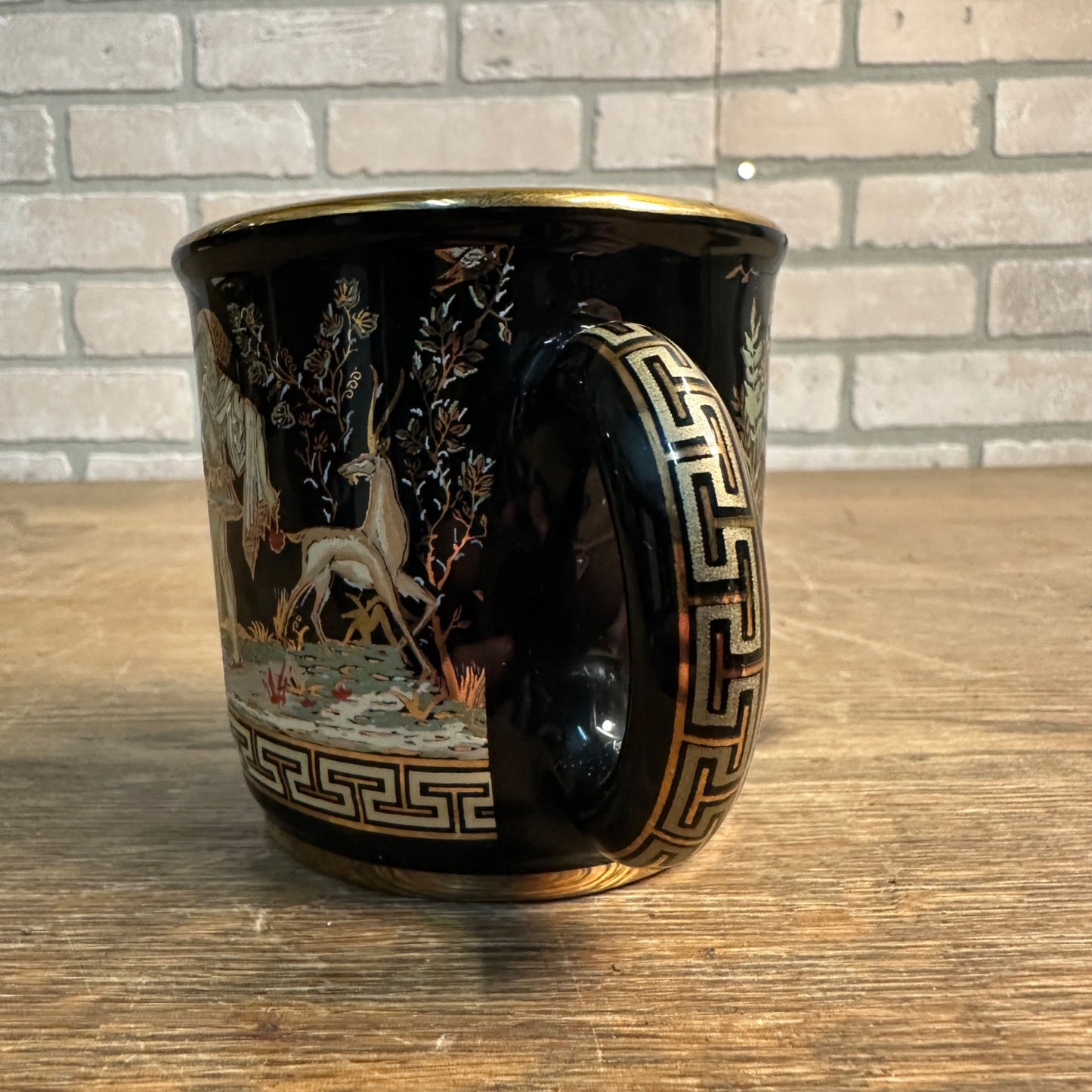 Vintage V. Stakias Greece 24k Gold Hand Painted Black Coffee Tea Mug