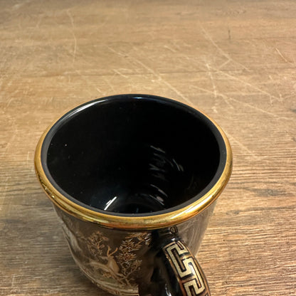 Vintage V. Stakias Greece 24k Gold Hand Painted Black Coffee Tea Mug