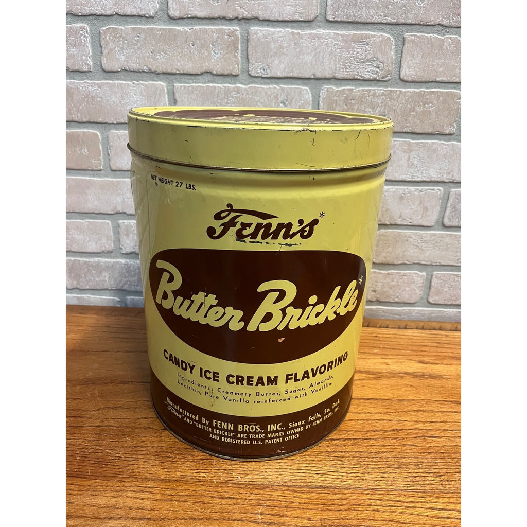 Vintage Fenn's Butter Brickle Ice Cream Tin 27lbs Sioux Falls, SD Advertising Can