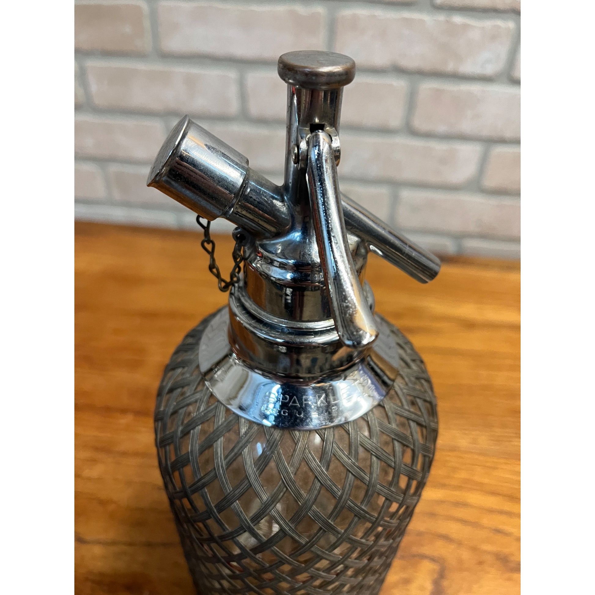 Vintage Art Deco 1930s SPARKLETS Soda Siphon Seltzer Bottle Wire Mesh Barware