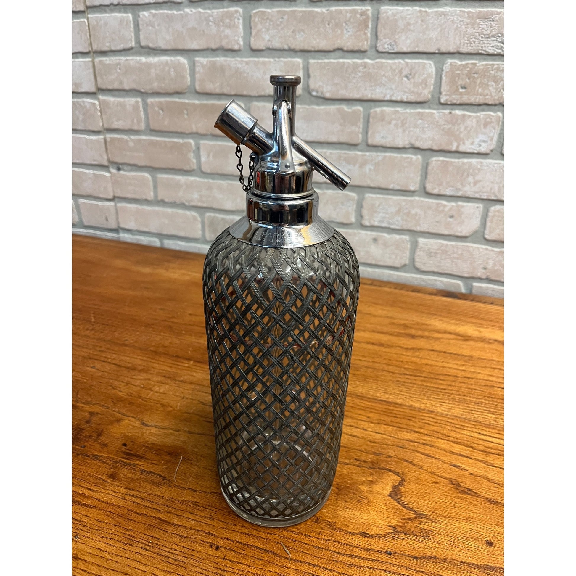 Vintage Art Deco 1930s SPARKLETS Soda Siphon Seltzer Bottle Wire Mesh Barware