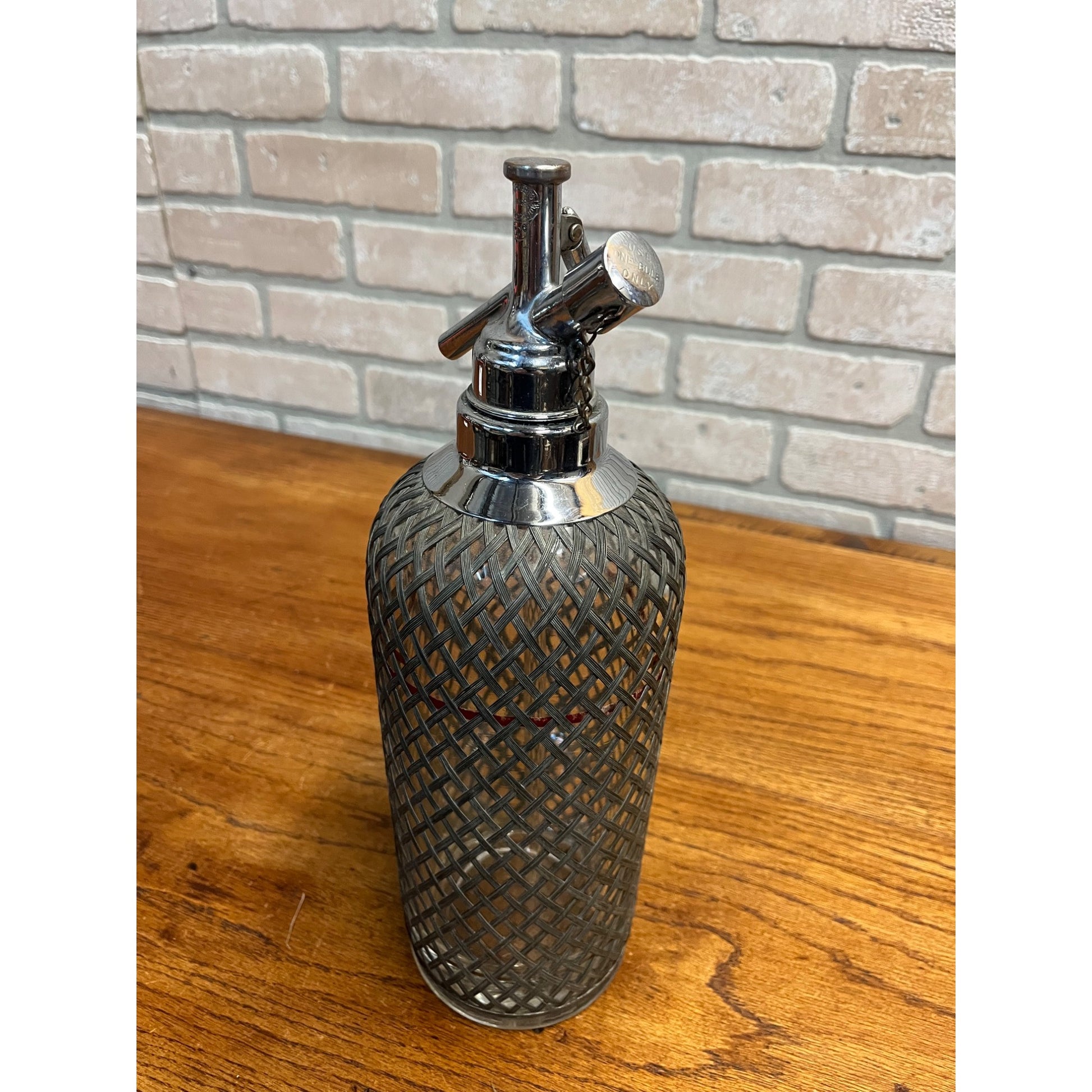 Vintage Art Deco 1930s SPARKLETS Soda Siphon Seltzer Bottle Wire Mesh Barware