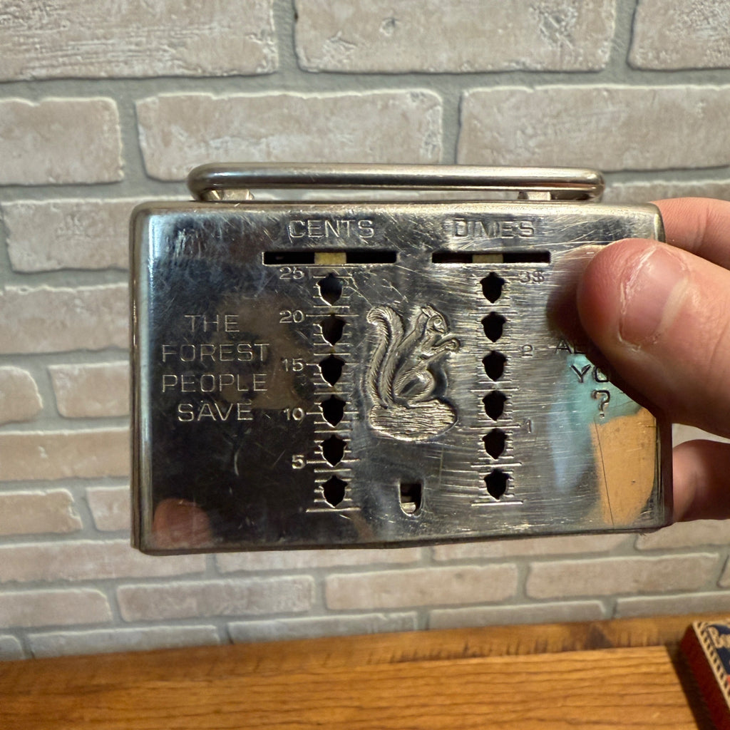 Vintage West Bend Wisconsin Metal Coin Bank - No Key - Squirrel Provident Bank