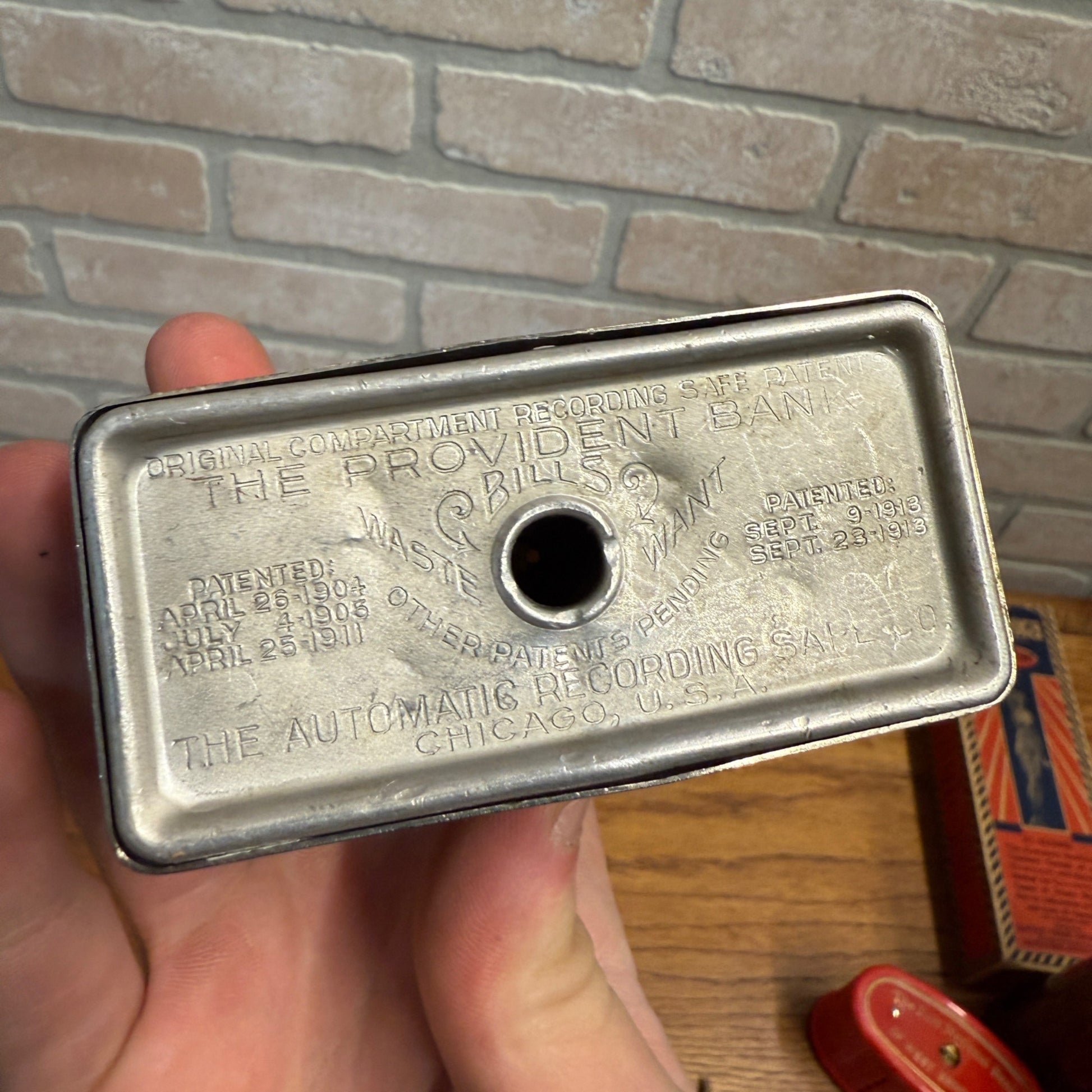 Vintage West Bend Wisconsin Metal Coin Bank - No Key - Squirrel Provident Bank