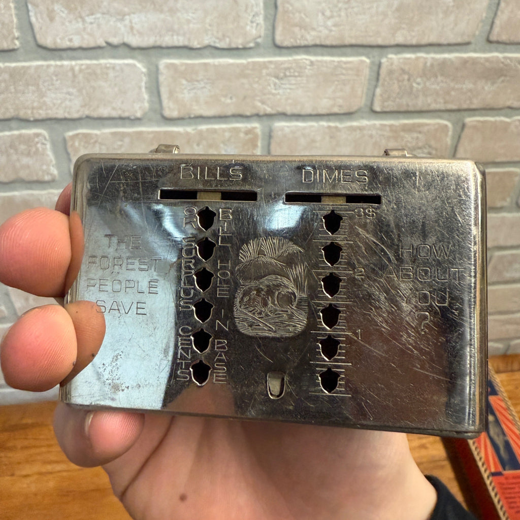 Vintage West Bend Wisconsin Metal Coin Bank - No Key - Squirrel Provident Bank