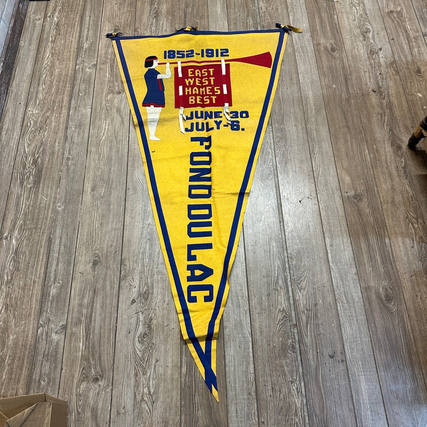 RARE Vintage 60 Years 1852-1912 Fond du Lac Wis Felt Banner Pennant