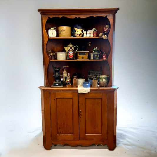 Antique Large Wooden Primitive Corner Cabinet Shelf