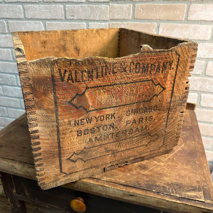 RARE ANTIQUE VALENTINE'S VALSPAR ADVERTISING WOODEN CRATE BOX SUBMARINE GRAPHICS