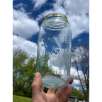 Antique 1858 Mason's Patent Quart Jar Crude Dimpled "V" Jar 1800s Blue Aqua