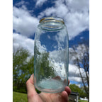 Antique 1858 Mason's Patent Quart Jar Crude Dimpled "V" Jar 1800s Blue Aqua