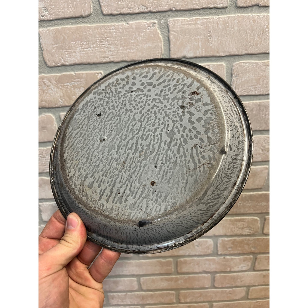 Antique Primitive Grey Spatter/Swirl Enamel Graniteware Round Pie Pan/ Baking Dish/ Farmhouse Decor, Gray