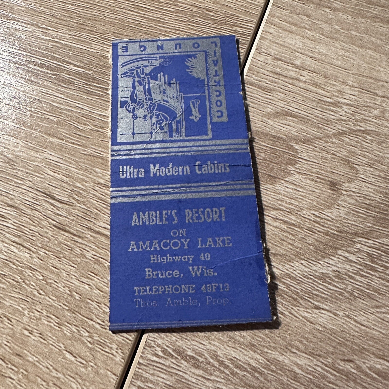 Vintage Amble Resort Amacoy Lake Brice Wisconsin Advertising Matchbook