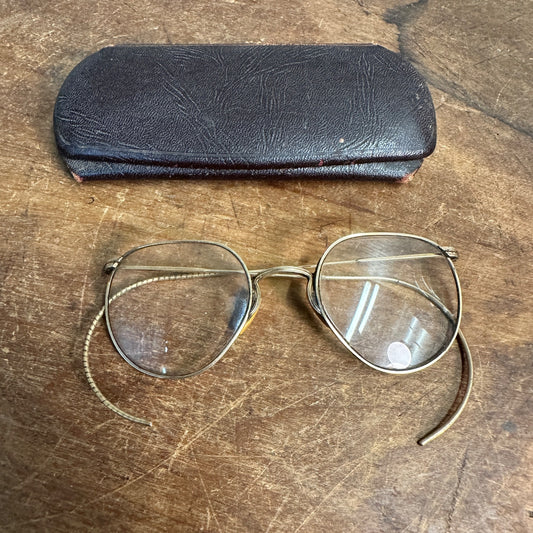 Antique Gold Filled Eyeglasses Eye Glasses W/ Case Marked 10 Fulvue 1/10 12kt GF