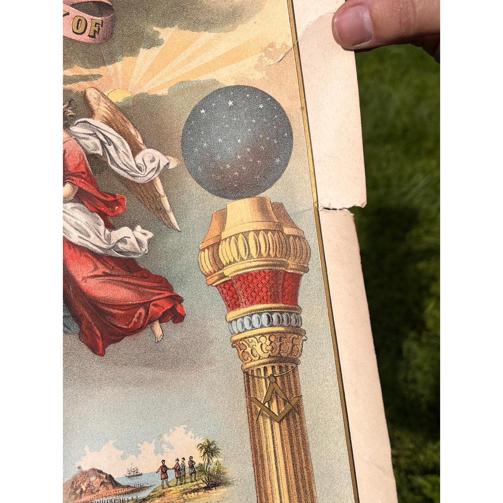 Original 1876 Strobridge Masonic Register Master Free Mason Chromolithograph