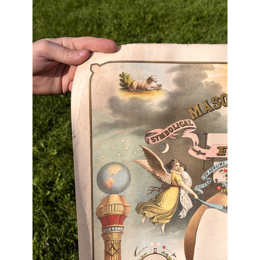 Original 1876 Strobridge Masonic Register Master Free Mason Chromolithograph
