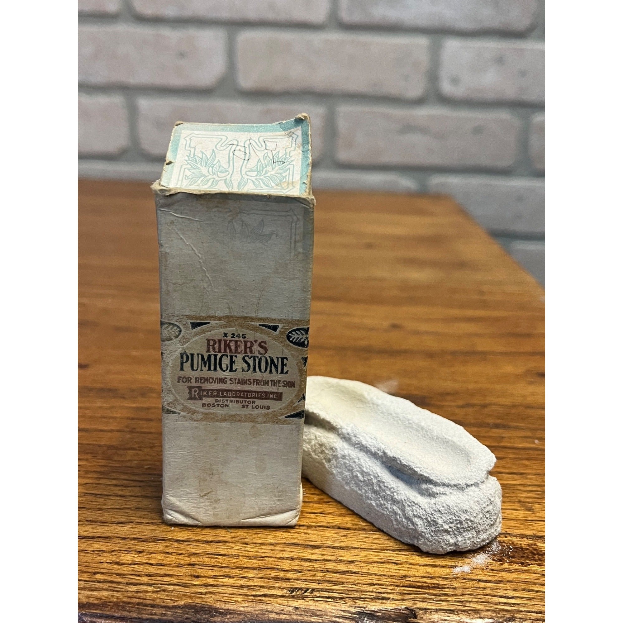 Vintage Riker's Pumice Stone w Original Box Drug Store Skin Remedy Advertising