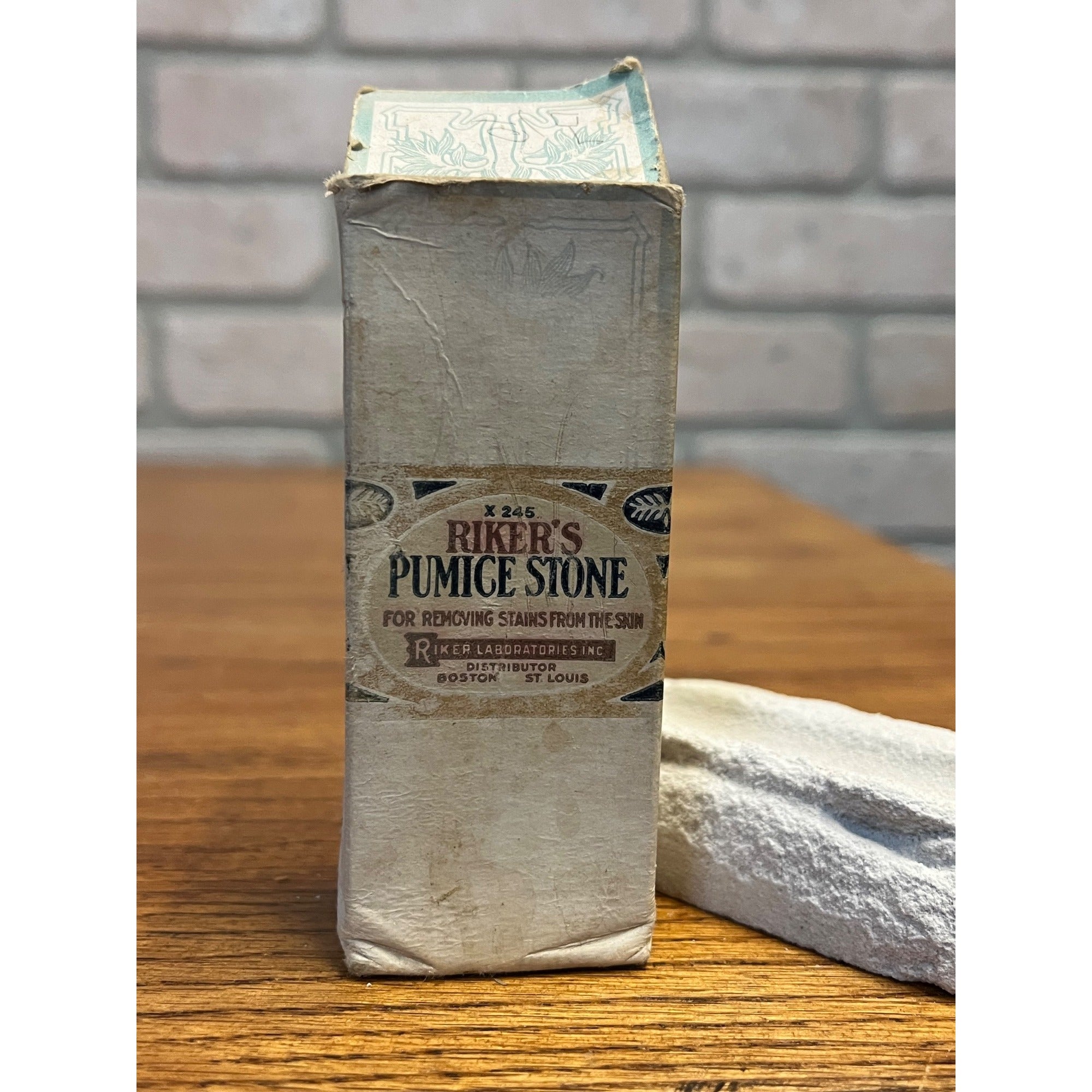 Vintage Riker's Pumice Stone w Original Box Drug Store Skin Remedy Advertising