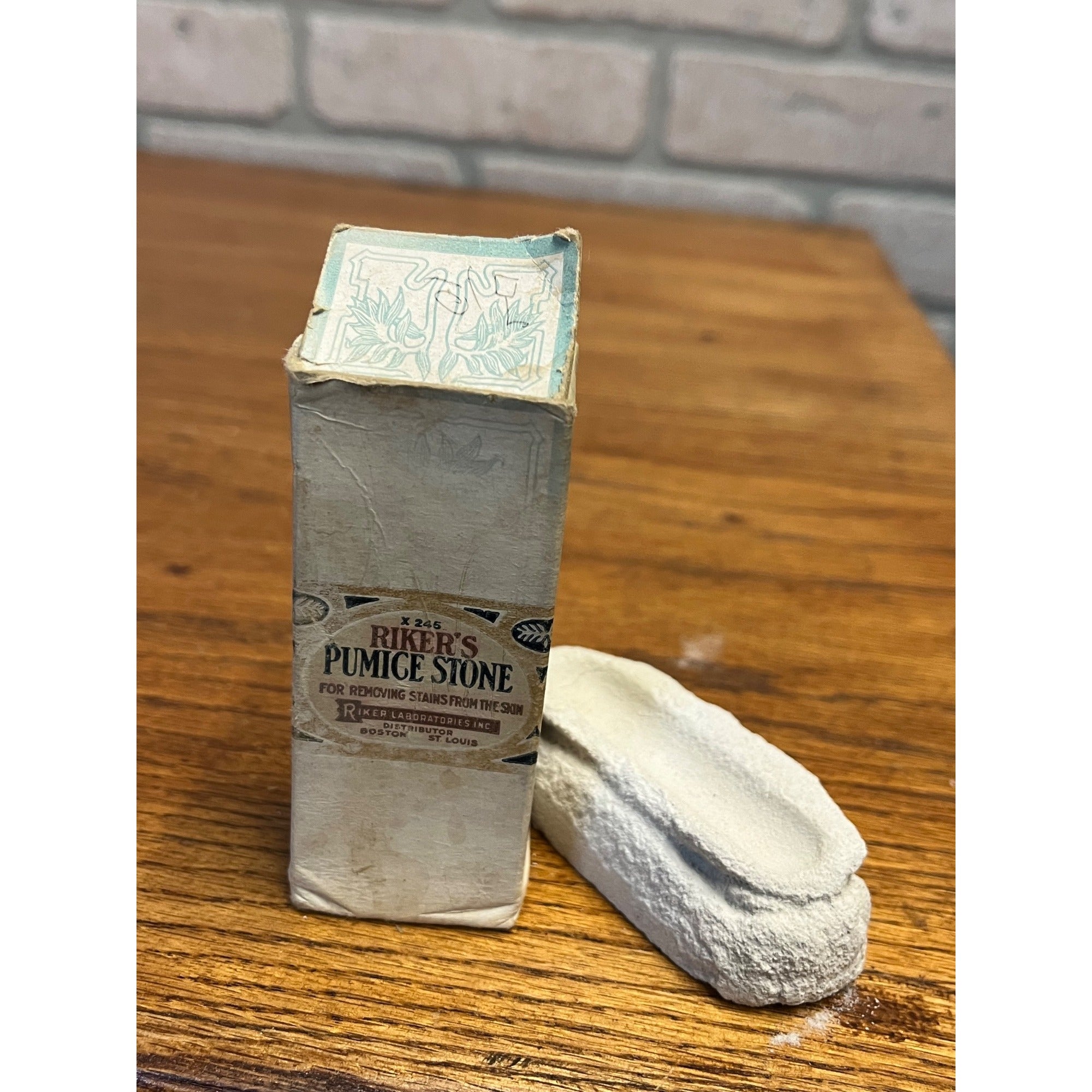 Vintage Riker's Pumice Stone w Original Box Drug Store Skin Remedy Advertising
