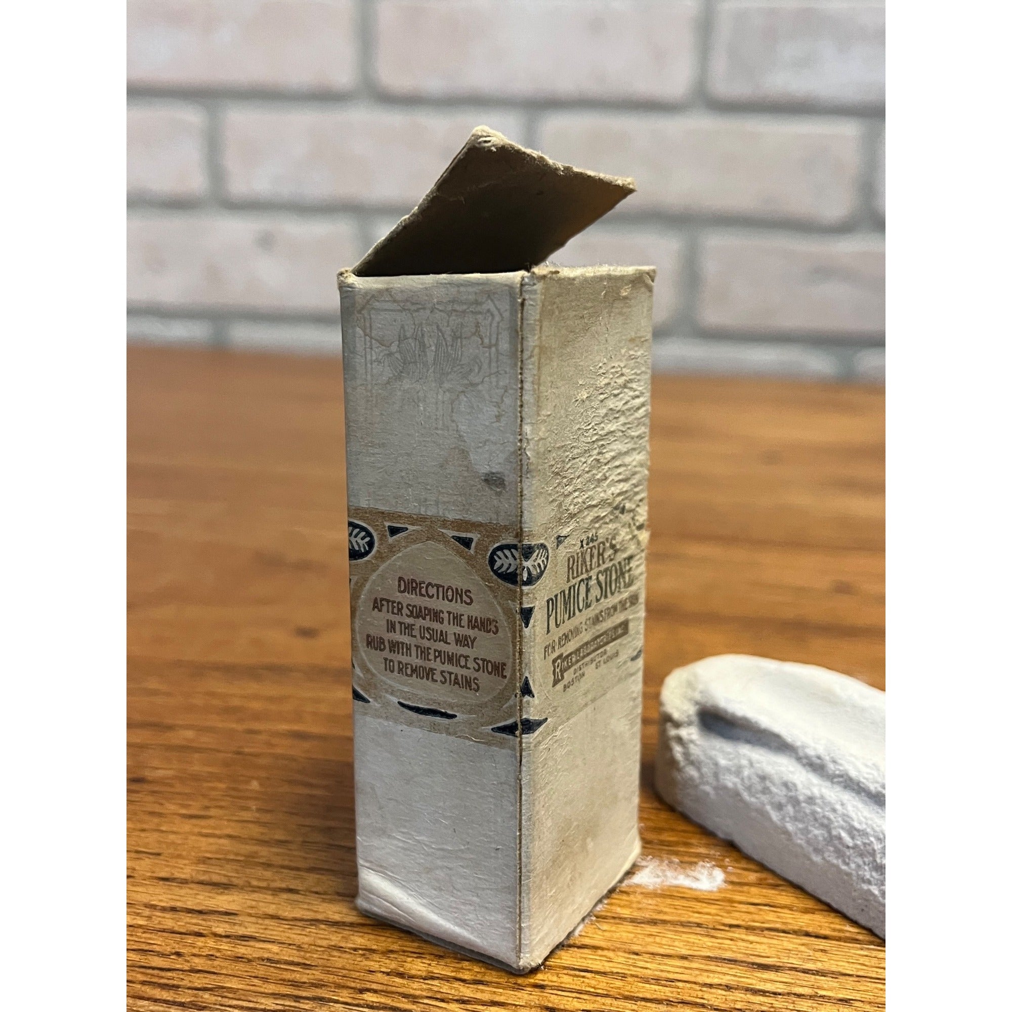 Vintage Riker's Pumice Stone w Original Box Drug Store Skin Remedy Advertising