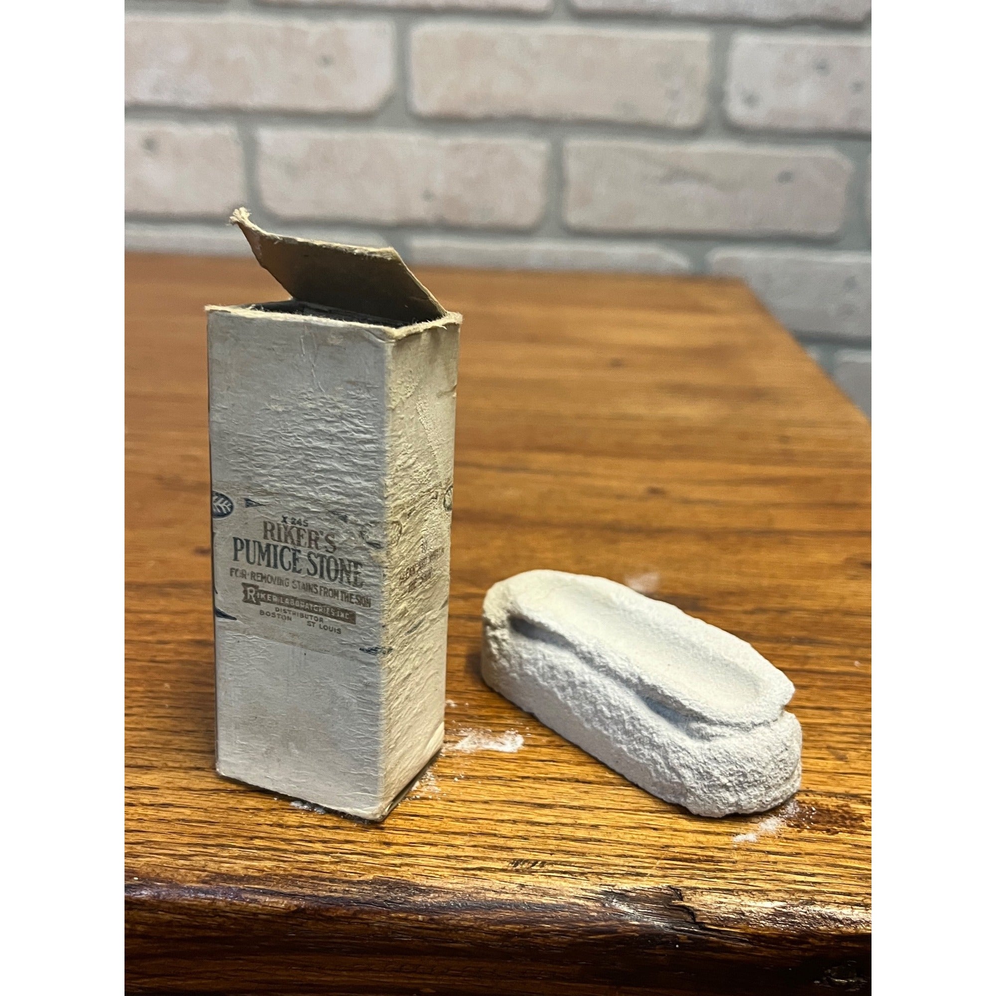 Vintage Riker's Pumice Stone w Original Box Drug Store Skin Remedy Advertising