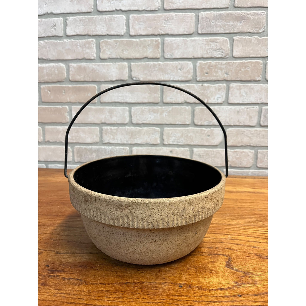 Antique Cook Rite Stoneware Crock Bowl Pot Wire Handle Primitive Farmhouse