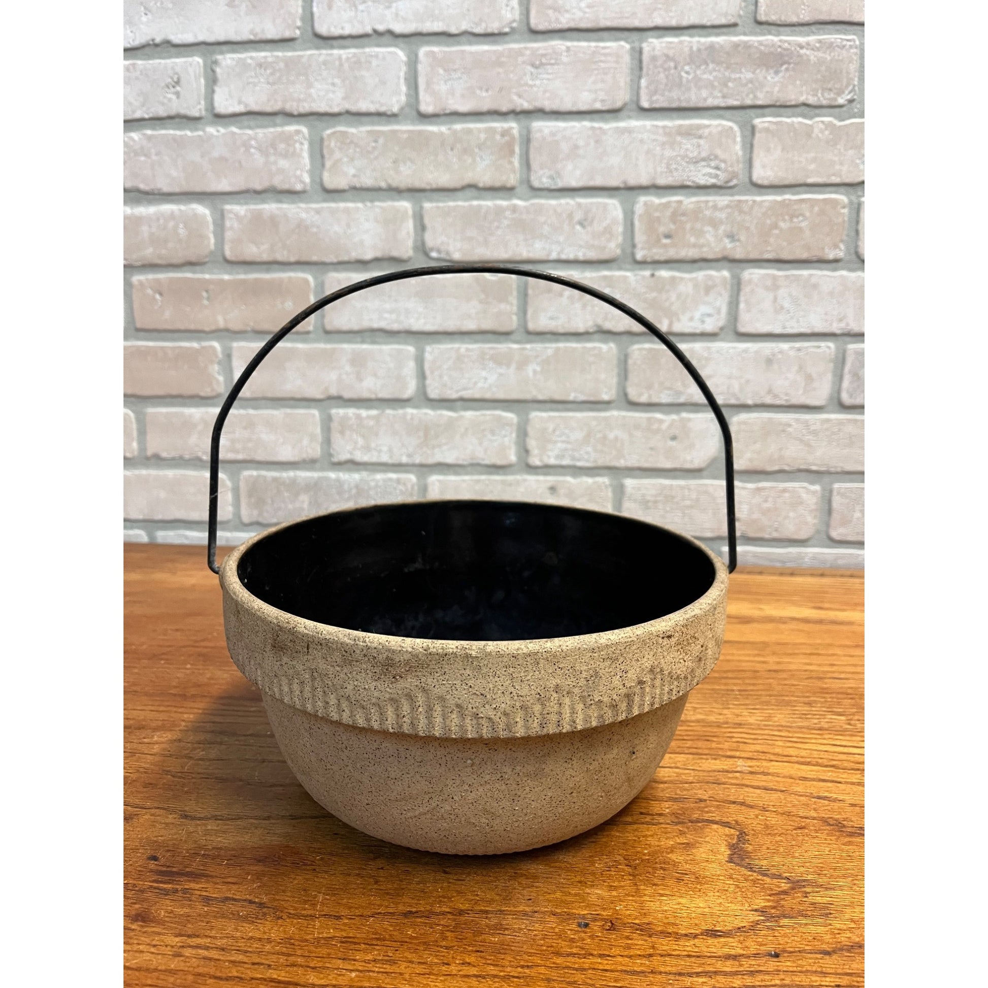 Antique Cook Rite Stoneware Crock Bowl Pot Wire Handle Primitive Farmhouse