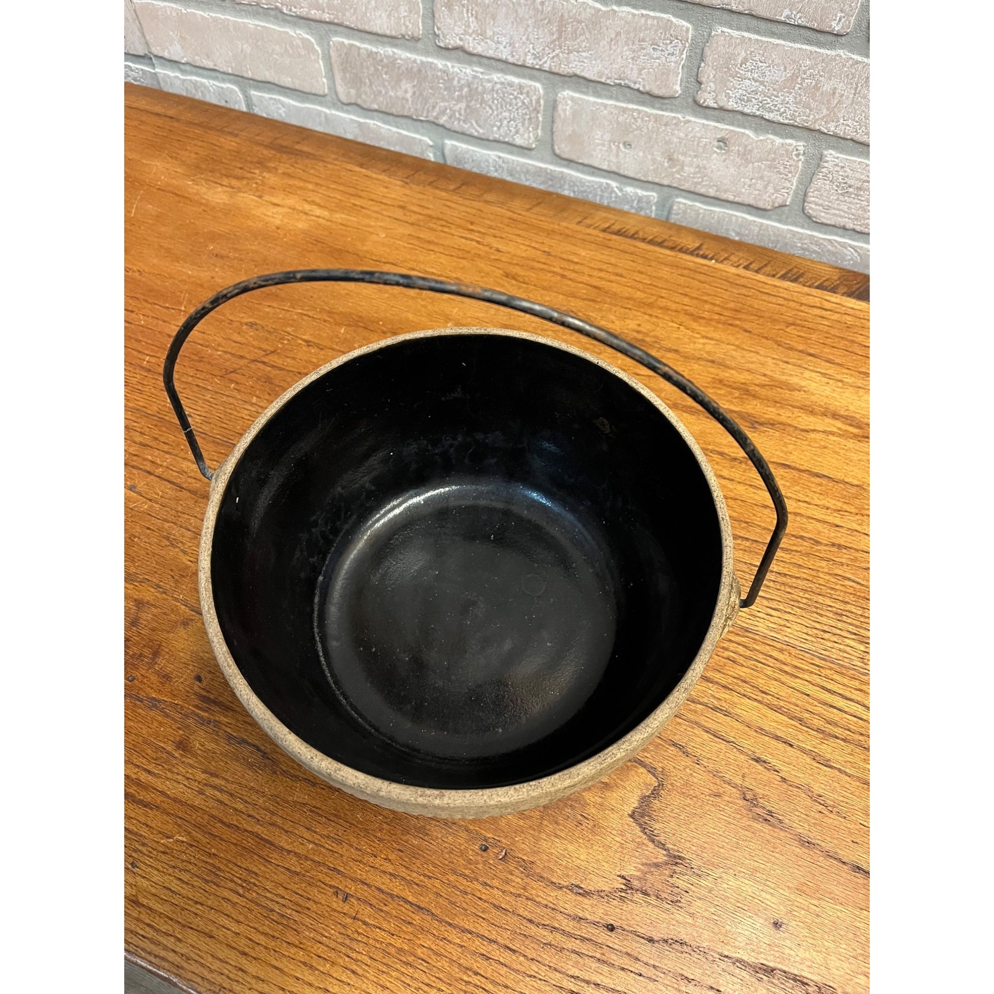 Antique Cook Rite Stoneware Crock Bowl Pot Wire Handle Primitive Farmhouse