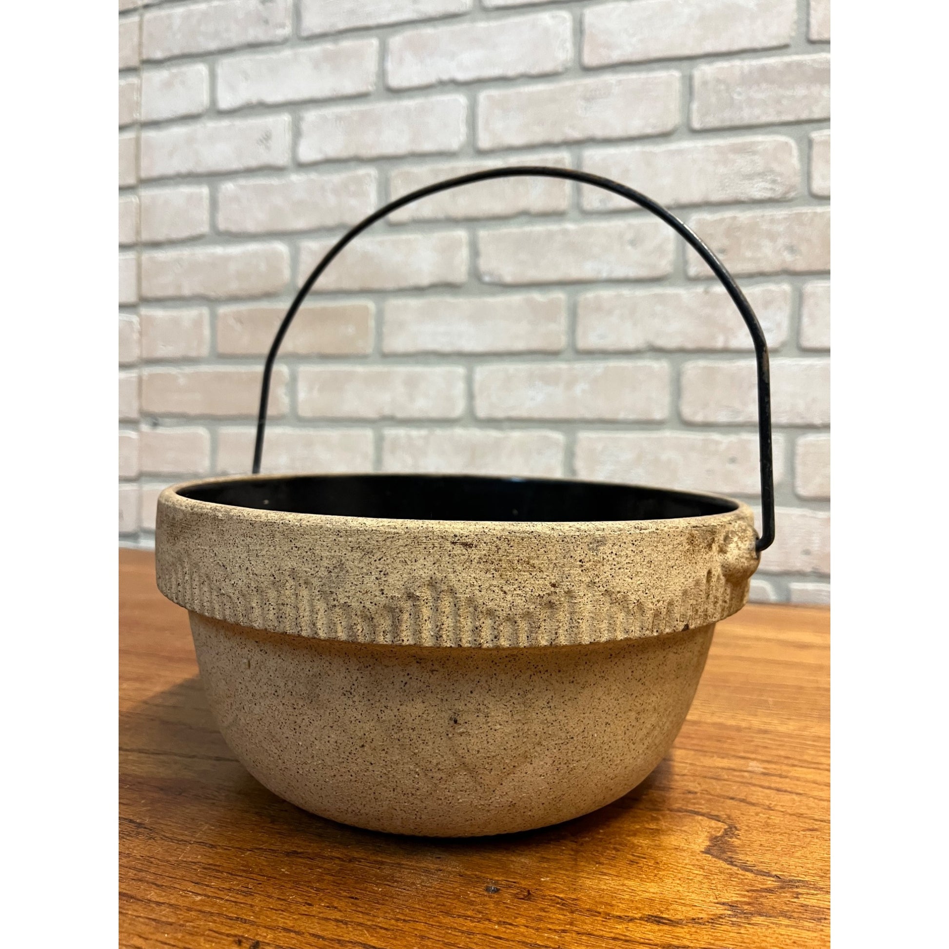 Antique Cook Rite Stoneware Crock Bowl Pot Wire Handle Primitive Farmhouse