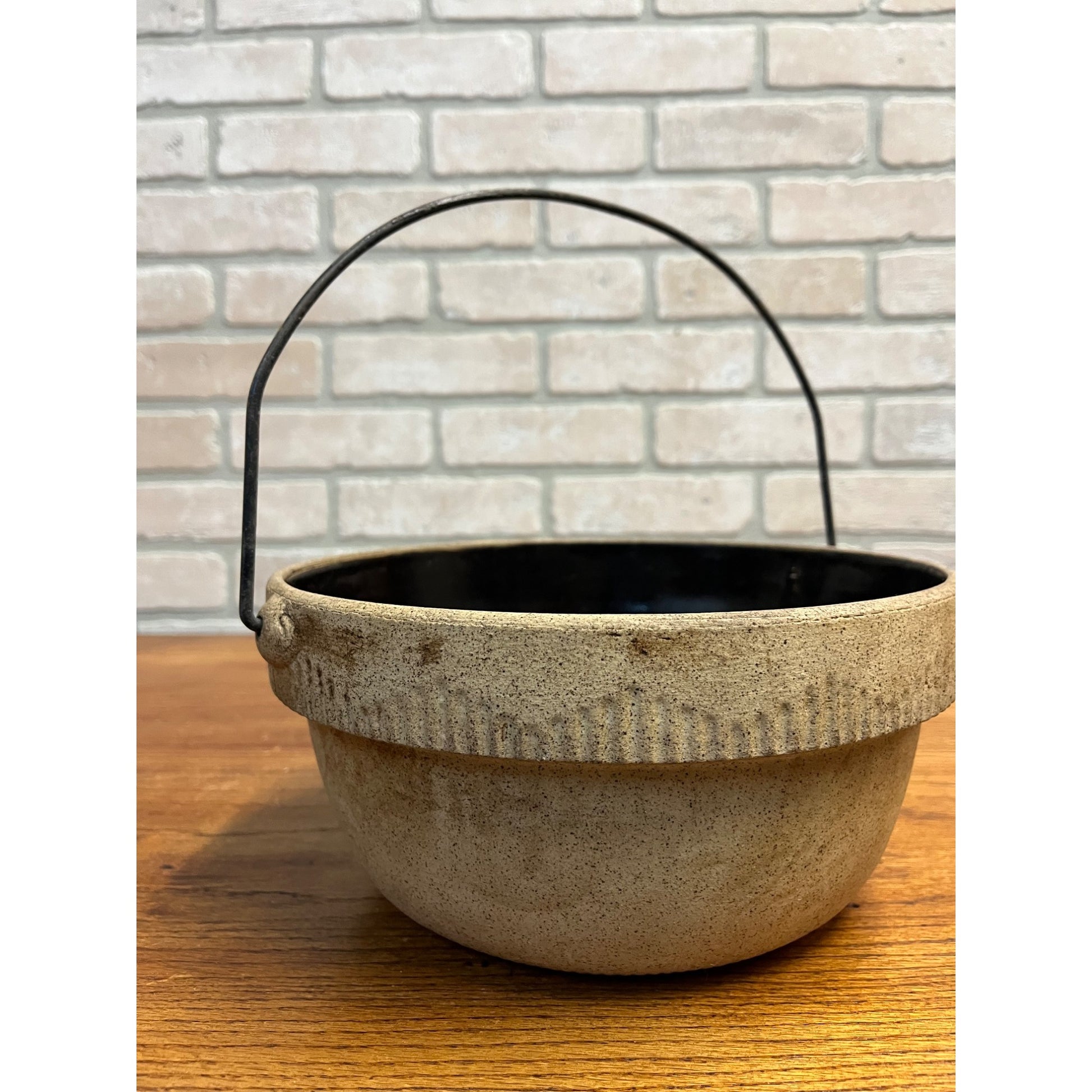 Antique Cook Rite Stoneware Crock Bowl Pot Wire Handle Primitive Farmhouse