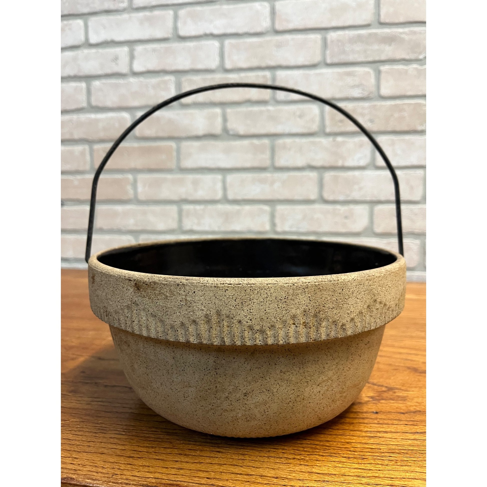 Antique Cook Rite Stoneware Crock Bowl Pot Wire Handle Primitive Farmhouse