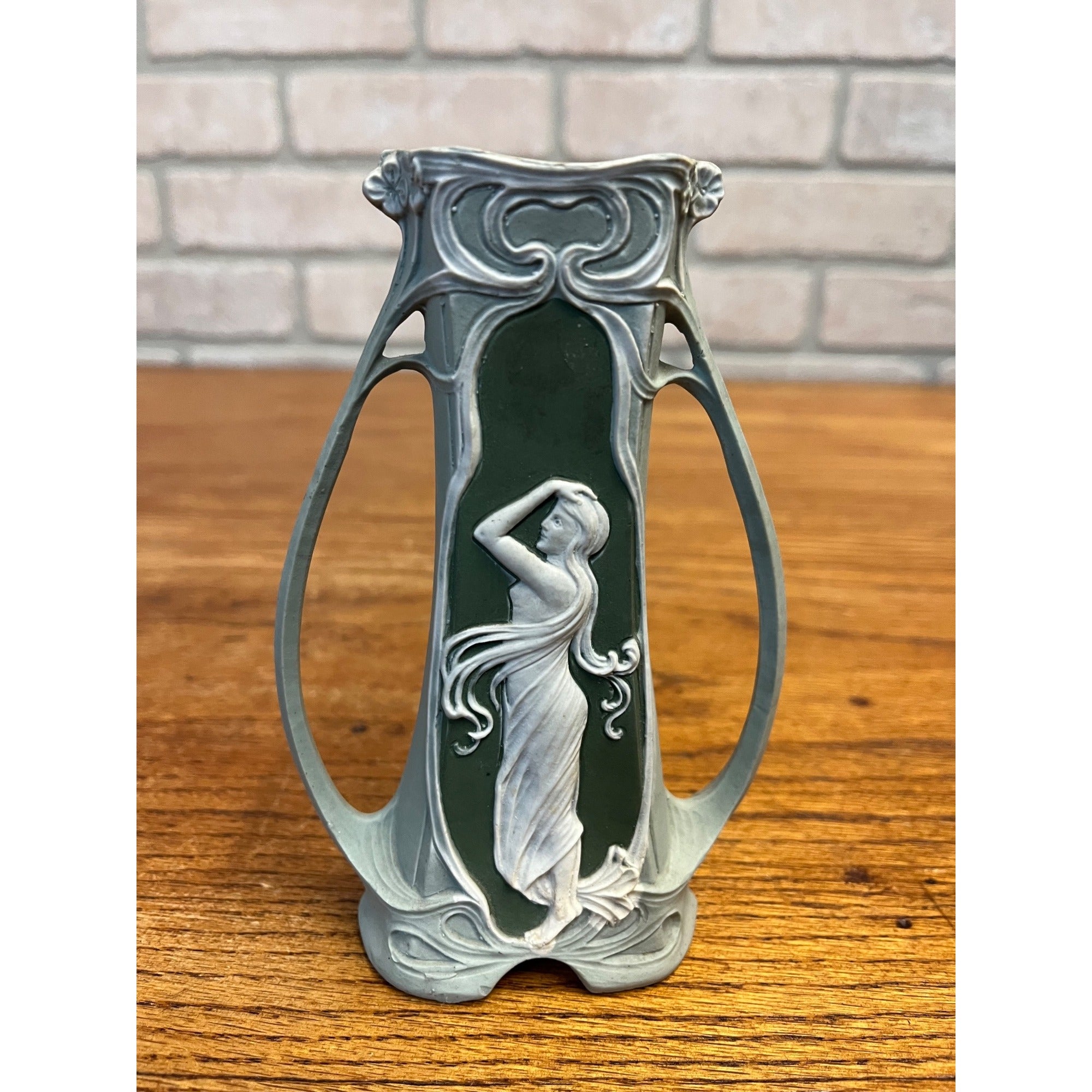 RARE Vintage Schafer & Vater German Jasperware Bisque 6" Vase Art Nouveau