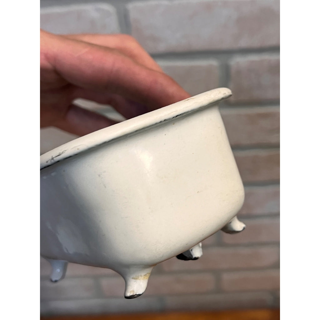 Vintage Cast Iron Enamel Salesman Sample Toy Doll House Miniature Claw Bath Tub