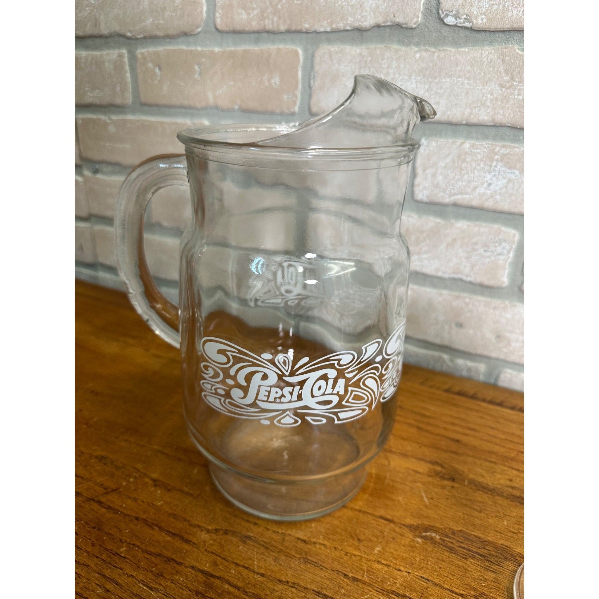 Vintage 1980s Pepsi Cola Advertising Glass Pitcher Set w/ 4 Glasses White