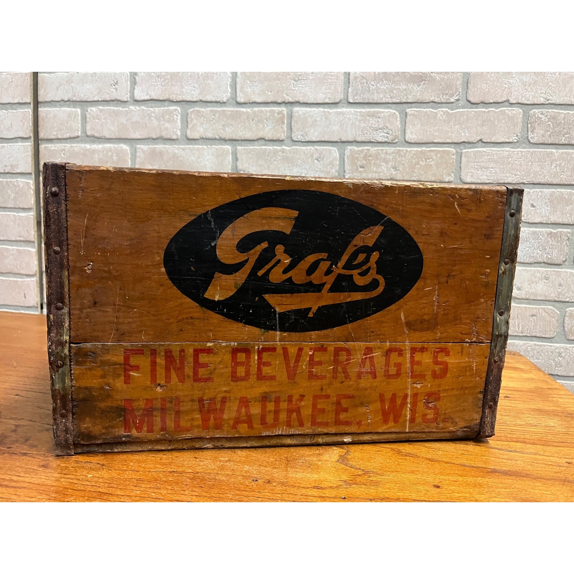 Vintage 1950s Grafs Beverage Wood Crate Milwaukee Wisconsin Soda Box